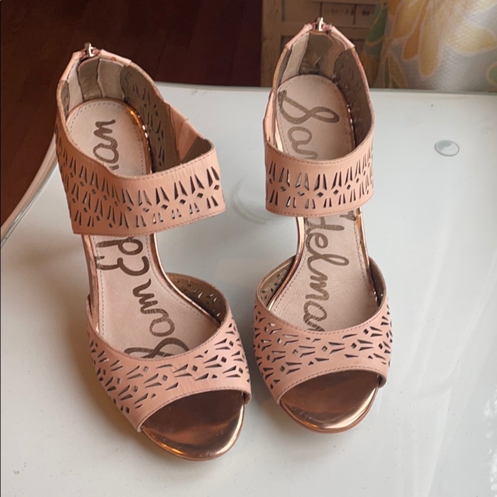 Tan Sam Edelman Heels with Rose Gold Accents